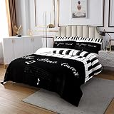 Juego de colcha de piano para niños, colcha acolchada de música, color negro, blanco, con notas musicales, para niños y niñas, instrumentos de piano, acolchado, tamaño king