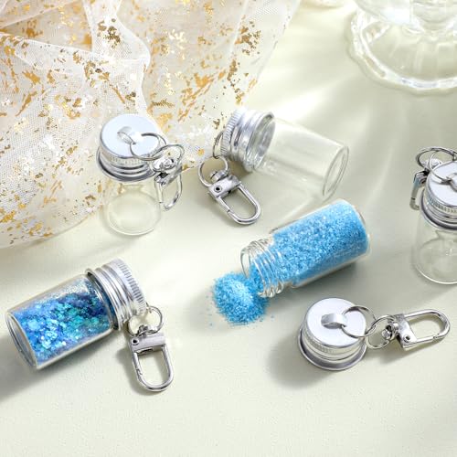 Caeuiciw 36 Pcs 7ml Small Glass Bottle Keychain Bulk Mini Glass Bottle Keychain with Aluminum Lid Message Potion Bottles for DIY Wedding Favors Home Crafts Travel Gifts