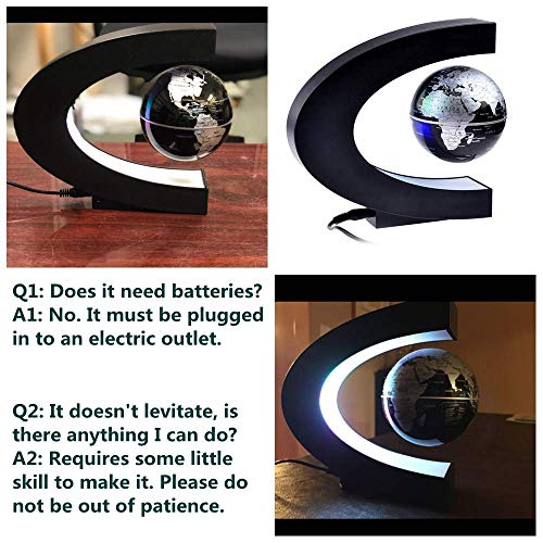 Magnetic Levitation,Petforu High Rotation C Shape Magnetic Suspension Maglev Levitation Globe With Led Lights For Learning Education Teaching Demo Home Office Desk Decoration(Us Plug) - Black #TOP3