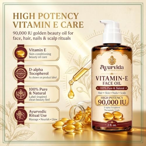 Image of Vitamin E Face Oil for Deep Moisture & Anti Oxident Support for Skin | Lightweight Facial Oil, Alpha-D-Tocopherol 90,000 IU - 60ml