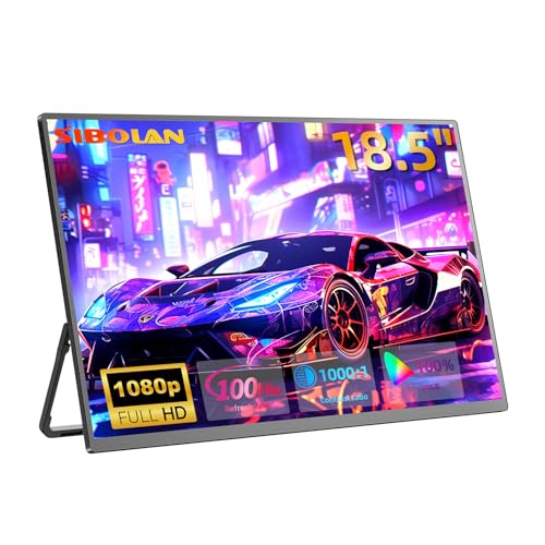 Image of Portable Monitor 18.5'' 1080P 100Hz 100% sRGB, Aluminum Alloy Shell, IPS Travel Monitor with USB-C HDMI Large Portable Screen for Laptop MacBook PC PS4 /5 Gaming Monitor with Kickstand