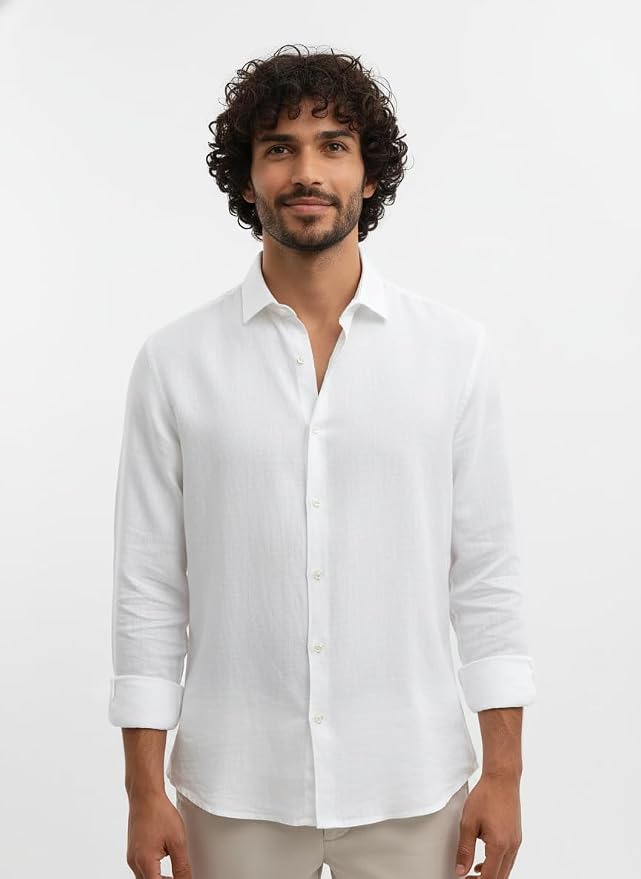 NexaFlair Men's Solid Linen Cotton Shirt | Casual | Plain | Full Sleeve | Summer-Regular Fit|Men Stylish Shirt | Men Formal Shirt