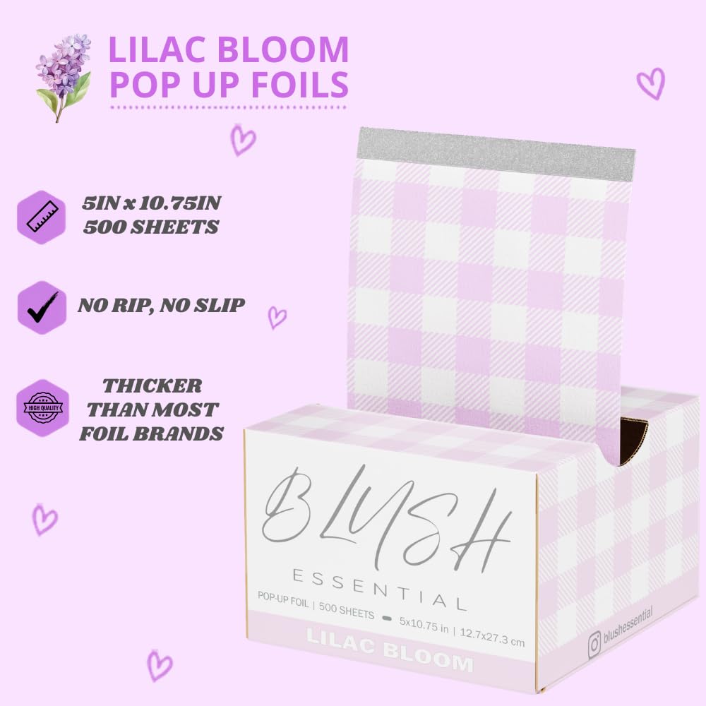 Blush Foils, Cute Pop Up Hair Foils - 5 x 10.75in, 500 (Lilac Bloom)