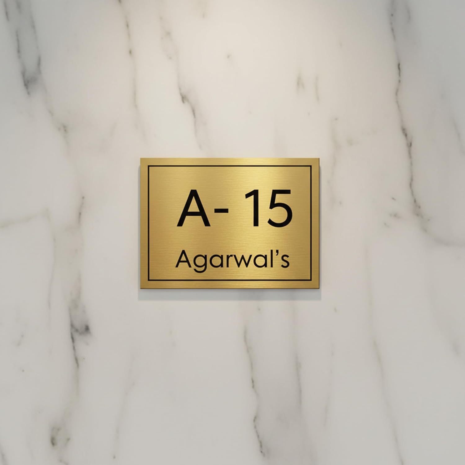 Customized Acrylic Name Plate for Home & Office | Personalized House Number Door Sign | Premium Silver Brushed Finish | Modern, Self-Adhesive (7 x 5 Inches) (2mm Gold) — Amazon image 2