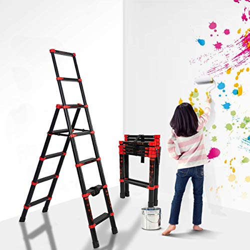 5 + 7 Extension Ladder Multi-Position A-Frame Telescoping Ladder - Aluminum Lightweight Adjustable Step Ladder - Portable Collapsible Ladder for RV Stairs (5+7 Steps)