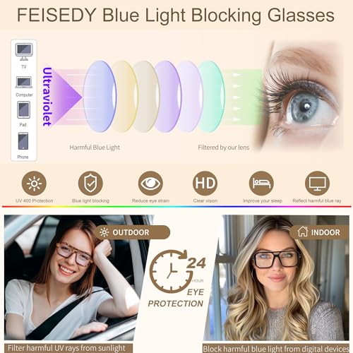 Image of FEISEDY Blue Light Blocking Glasses, Aviator Frame Computer Reading /Gaming /TV /Phones Glasses for Women Men B0165