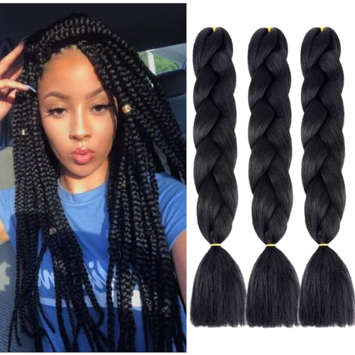 BALINGHAIR Braiding Hair Extensions Deep Black Braids Hair Hot Water Setting (1#-3Packs)
