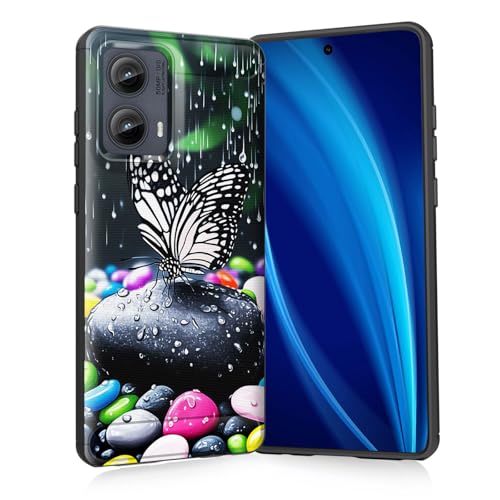 wiaekosef for Moto G Stylus 5G 2025 Case,Slim Thin Silicone Soft Flexible TPU Brushed Black Anti-Scratch Shockproof Protective Cover for Motorola Moto G Stylus 5G 2025,Pebbles and Butterfly