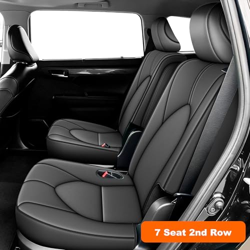 Image of AOMSAZTO Custom Fit Seat Covers for Toyota Highlander 2020 2021 2022 2023 20242025 2026 -Three-Row 7 Seats,Second Row Captain Chair Full Set Faux Leather-Dark Gray