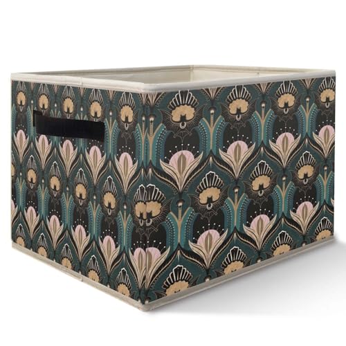 Art Deco Floral Storage Bins Basket, Vintage Maximalist Gothic Bats and Flowers Collapsible Fabric Storage Box Organizer Toybox for Bedroom Bathroom Clothes Books Toys