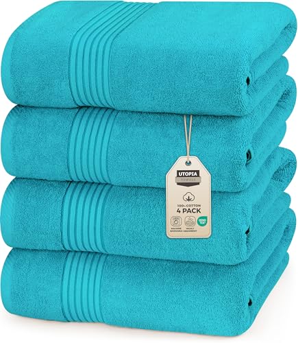 Image of Utopia Towels Luxurious Bath Towels Set, 27 x 54 Inches 100% Ring Spun Cotton, 4 Pack Turquoise