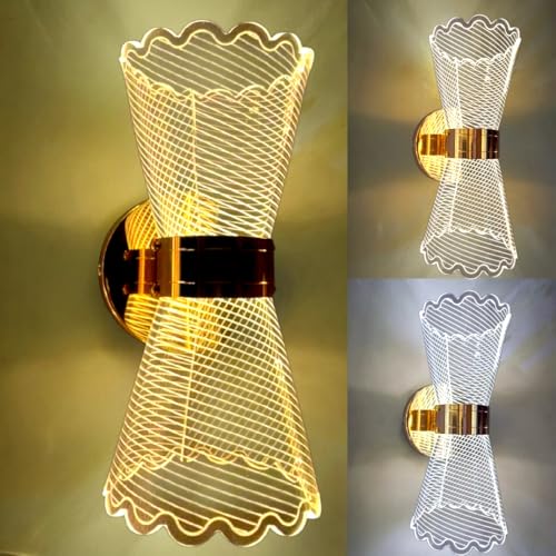 Image of Groeien 12W | 3 Color LED Nordic Sconce TwirlGlow Transparent Indoor Home Acrylic Wall Lamp for Bedroom Living Room Corridor Lighting Fixtures Wall Mount(Warm+Natural+Coolwhite)(TwirlGlow)