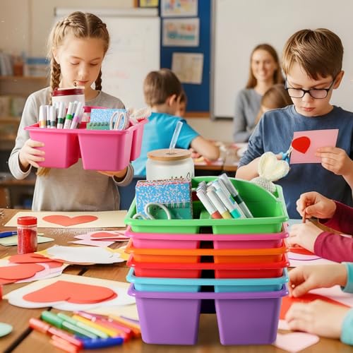 6 Pack 3 Compartment Small Caddy Plastic Classroom Organizer with Handle Portable Teacher Supply Storage Caddy Craft Art Caddies for Pencil, Crayon, Marker, Home, Office, School Supplies(Classic) - Image 5