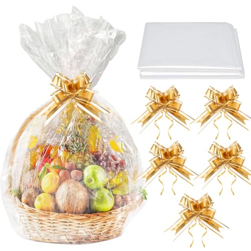 Qedboje 5 Piezas Bolsas De Celofán Grandes, Bolsas Transparentes Para Regalos, Papel Celofán Con Cinta De Arcos Y Cierres De Alambre Para Cestas, Ramos, Manualidades Y Envoltorio 60 X 90 Cm Qedboje 5 Piezas Bolsas De Celofán Grandes, Bolsas Transparentes Para Regalos, Papel Celofán Con Cinta De Arcos Y Cierres De Alambre Para Cestas, Ramos, Manualidades Y Envoltorio 60 X 90 Cm