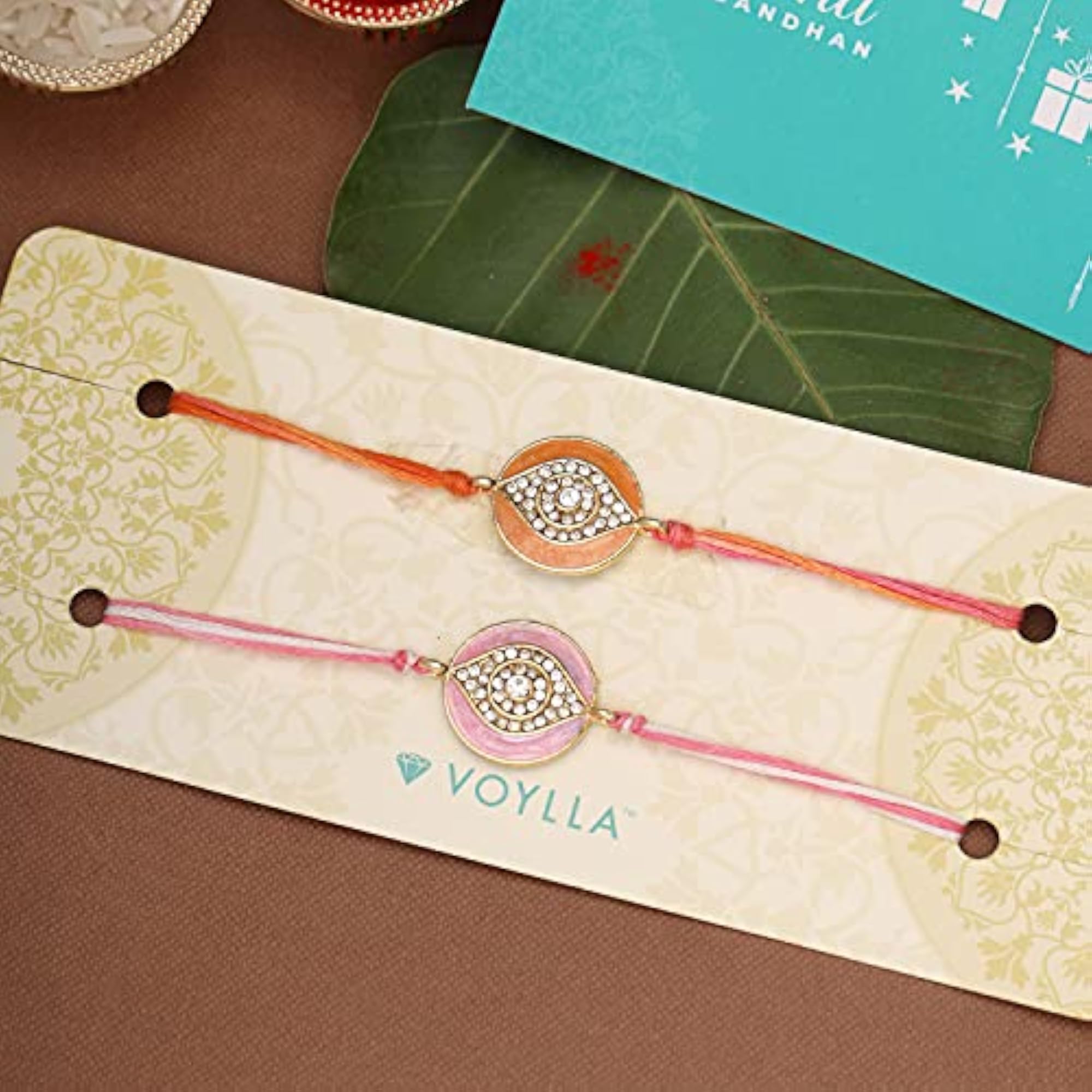 Enameled Rakhi Combo Set With Roli Chaawal Pack