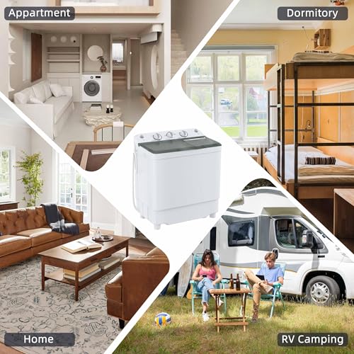 Image of Elevon Portable Washing Machine Twin Tub 9.9 Lbs Capacity, (7.7 Lbs) and Spinner(2.2 Lbs) Combo Mini Compact Laundry Washer for Home, Apartment, Camping, RVs and Dorms, Black /White