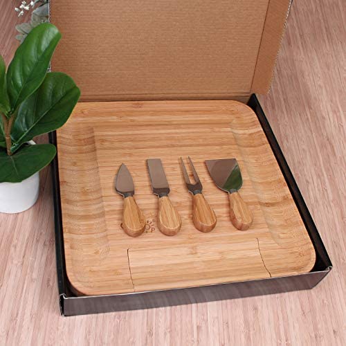 Bamboo Charcuterie Cheese Board And Knife Set, Serving Platter Tray With Cutlery Set, Housewarming Gifts, Entertaining Serving Dishes, Cheese Serving Plate, Large Cheese Charcuterie Board #TOP4