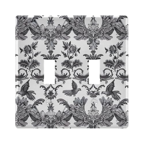 UMIRIKO Gray Flowers Floral Light Switch Cover Plate Covers Decorative Double Toggle Home Decor 202b5325