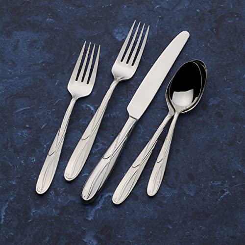 Mikasa 5061639 Cocoa Blossom 65-Piece 18/10 Stainless Steel Flatware Set With Hostess Serving Utensil Set, Service For 12,Silver #TOP6