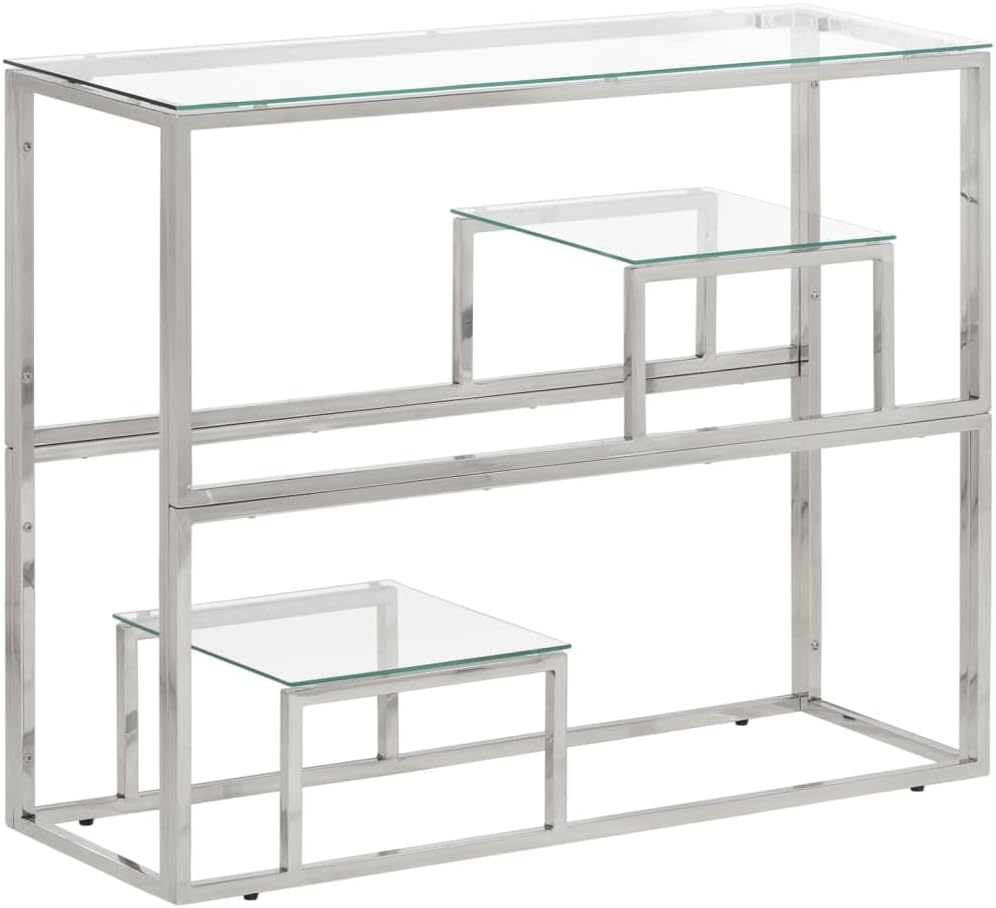 vidaXL Console Table, Sofa Table, Hallway Console Table, Behind Sofa Table for Living Room, Modern Style, Silver Stainless Steel and Tempered Glass