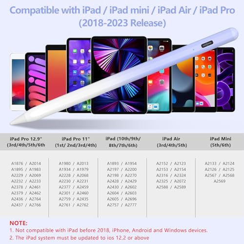 Image of Stylus Pen for iPad 2018-2023 with Palm Rejection, Active Pencil for iPad 10th /9th /8th /7th /6th Generation, for iPad Pro 11 /12.9 inch, for iPad Air 5th /4th /3th, for iPad mini 6th /5th Gen(Sky Grey)