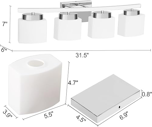 Miniatura 8 de Dosoty Lámpara de tocador de baño de 3 luces sobre el espejo, modernas luces de tocador negro mate con pantalla de vidrio lechoso, accesorios de