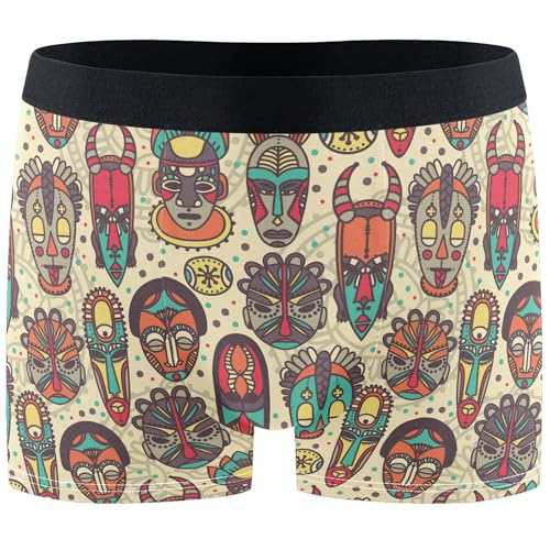 visesunny Men's Boxer Briefs Funny Tribal African Mask Soft Breathable Underwear with Stretch Waistband Rayon