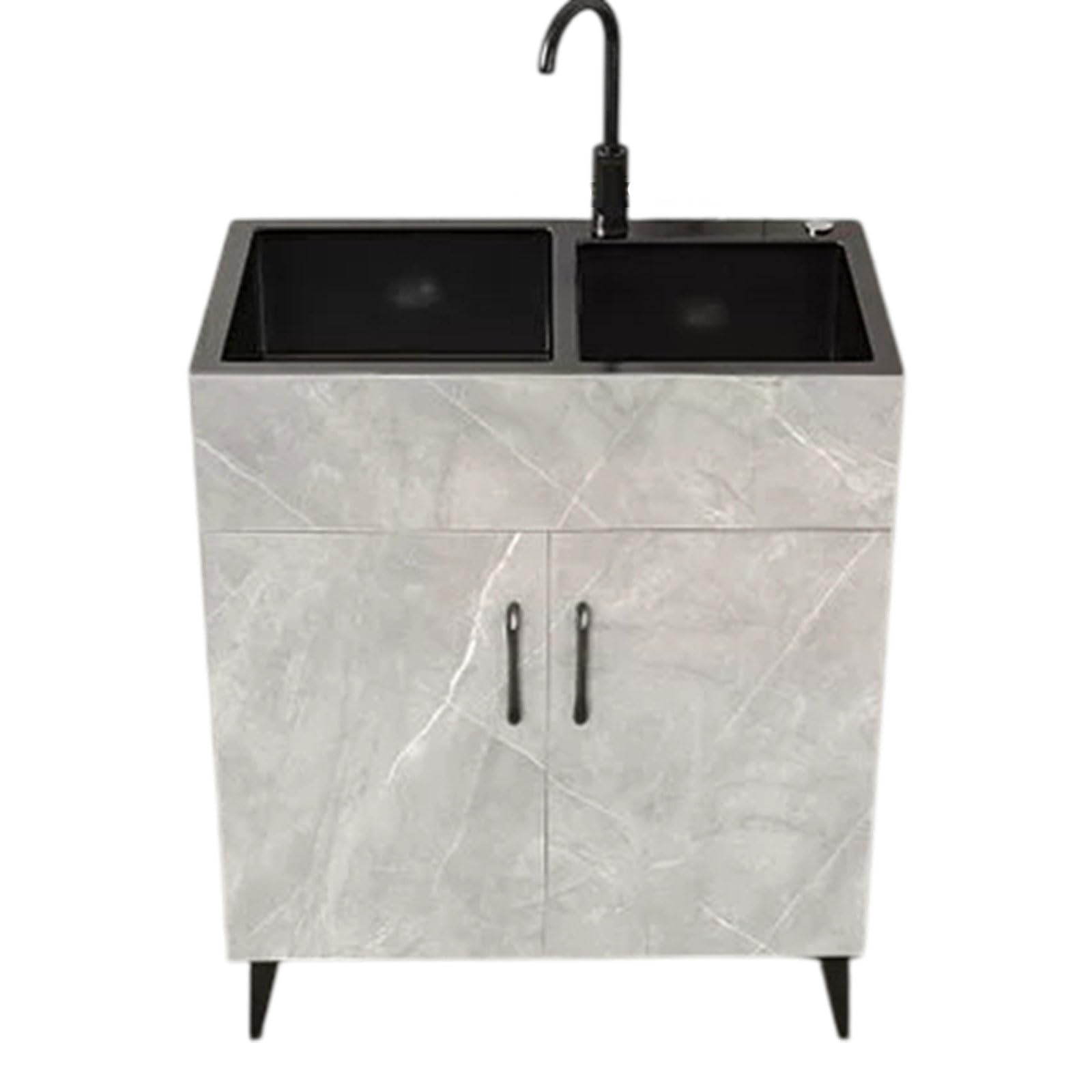 WBJGUOD Kitchen Sink Cabinet Double Utility with Faucet Stainless Steel Freestanding Commercial Lavatory for Garage Restaurant Laundry