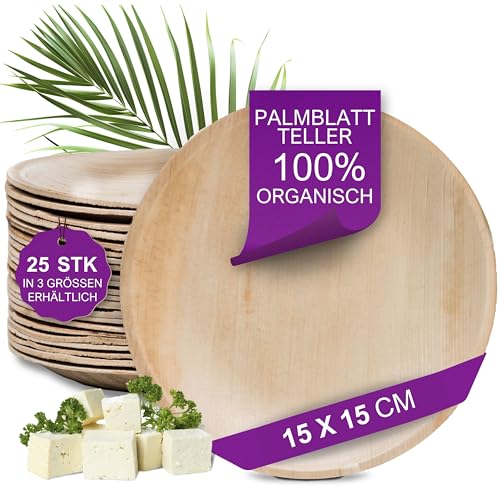 Waipur Bio Palmblattteller - 25 Teller rund klein Ø 15 cm -...