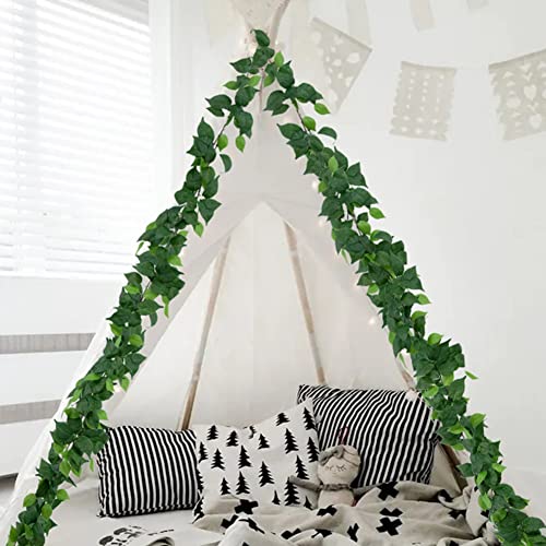 Dallisten 3 Strands Artificial Vines Kit, 71" Silk Eucalyptus Ivy Garland, Green Leaves Natural Odorless, Fake Greenery Hanging Plants, Decoration For Home, Bedroom, Wall, Party, Wedding, Boho Decor #TOP4