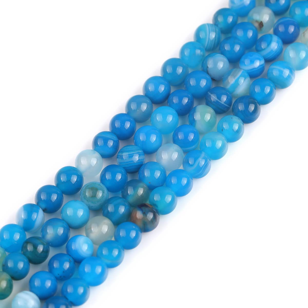 GEM-Inside 6mm Blue Banded Agate Stone Round Gemstone Semi Precious Loose Beads for Jewellery Making 15'' โ image 1