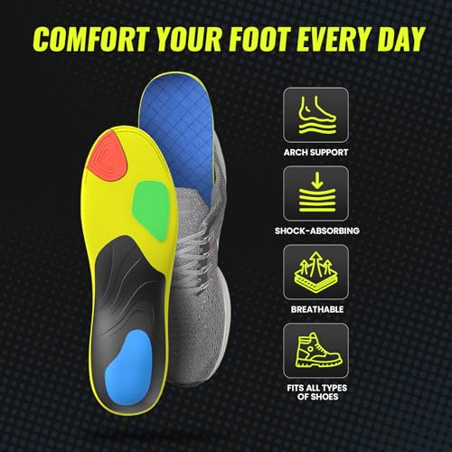 Image of Bukihome Running Insoles for Men Women - Arch Support Orthotics Inserts - Shock Absorption and Cushioning for Basketball Walking - Comfortable Insole for Standing All Day(Light Blue, L)
