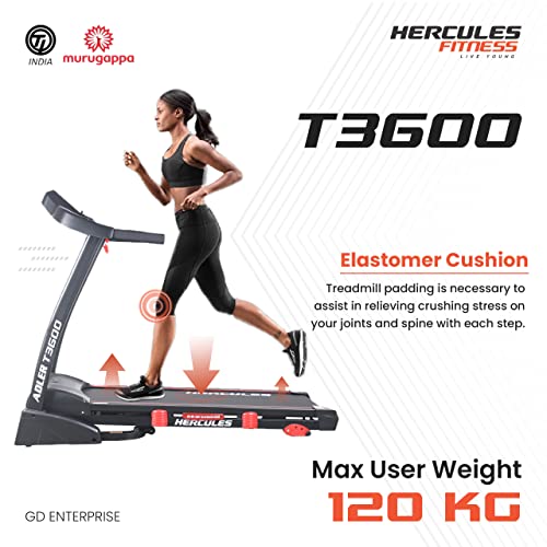 Image of GD Hercules Fitness Equipment | T 3600 3.5 HP Peak DC Motorized Treadmill | 15 Level Auto Incline | Home Cardio | Max Speed 16 Km /Hr | Max User Weight 120 Kg | Free Installation Assistance