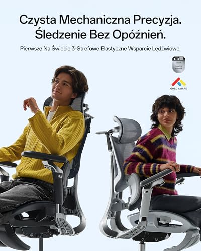 Hbada E3 Pro Edycja 2026 Ergonomiczne Krzesło Biurowe, Ergonomiczny Fotel Siatkowy z 3-strefowym Pływającym Wsparcie Lędźwiowym, Zagłówek 4D, Podłokietniki 720° (Białe, z podnóżkiem)