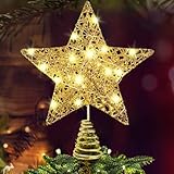 Puntale per albero di Natale, puntale dorato per albero di Natale, stella decorativa con luci LED, stella illuminata, decorazione natalizia per albero di Natale