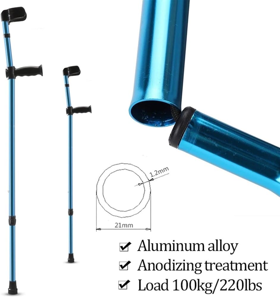 Regulowane podnóżki pod ramiona dla kobiet i mężczyzn, ergonomiczne podpaski pod ramiona dla dorosłych, lekkie laski z aluminium, do wzrostu 140-190 cm (rozmiar: 1 sztuka)