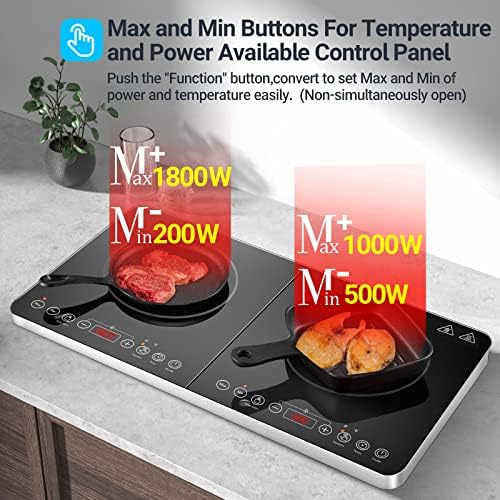 Aobosi Double Induction Hob,Induction Hobs with Slim Black Crystal Panel Body, Independent Control,Induction Cooker with 10 Temperature Setting,4-Hour Timer,2800W,Safety Lock