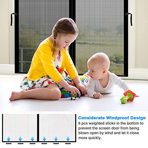 ACMETOP Magnetic Screen Door 38\" x 83\", Upgraded Fiberglass Mesh Screen Door with Handy Hasps, Door Screen with 36 Magnets & 6 Weighted Sticks, Full Frame Hook & Loop Fits Door Size Up to 38\" x 83\" - Thumbnail 2