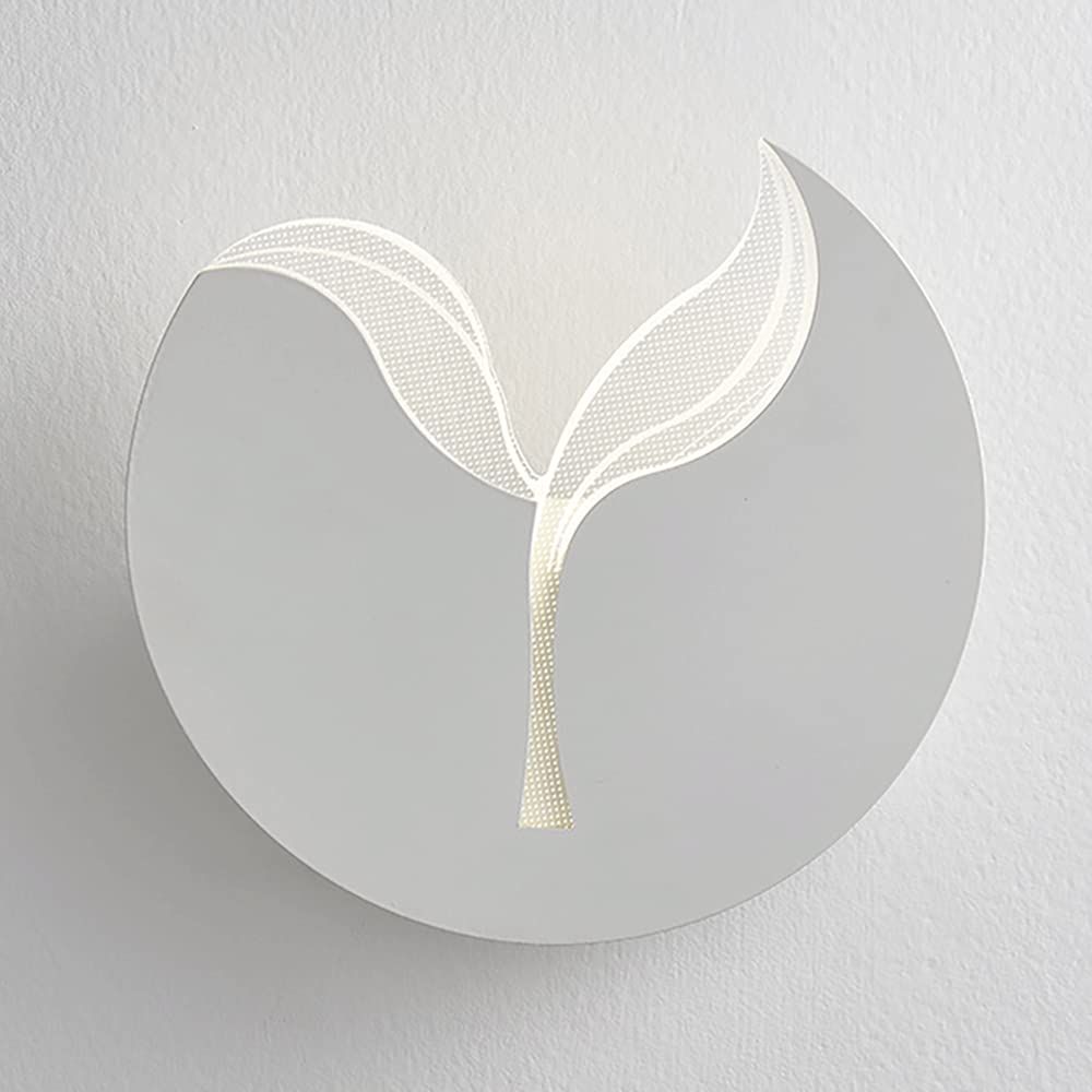 Aplique de pared LED redondo de 7W y 3 colores con silueta de árbol blanco para mesita de noche