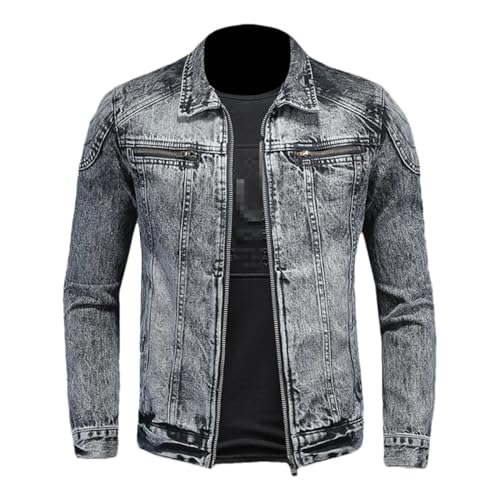 Fashion Trend Zipper Motorcycle Denim Jacket Men's Lapel Vintage Denim Jacket