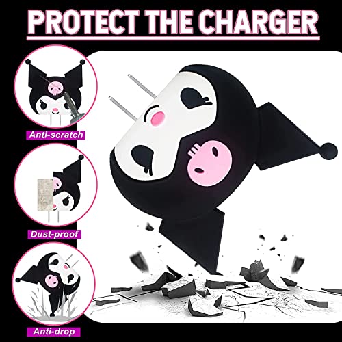 Image of Meyaar Silicone Protective Case for Apple 20W & 18W iPhone USB-C Power Adapter Charger and for USB Lightning Cable, 3D Cartoon Case for iPhone Charger 18W /20W Only (Kitty (Black))
