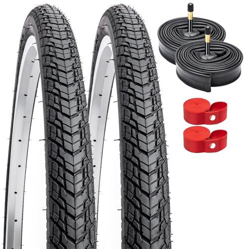 YunSCM 2er-Pack 700C pannensicherer Reifen 28x1.40 700x35C Mantel 35-622 Plus 2er-Pack Schlauch 700x35/43C AV48mm Ventil kompatibel 700C Rennrad 700x35C 37-622 Fahrradreifen und schlauche