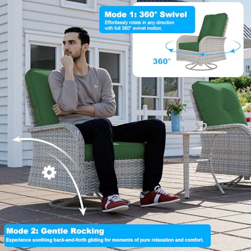 Image of 13-Piece Patio Furniture Set, Outdoor Patio Furniture with Swivel Chairs Set, Ottomans, 55,000 BTU Fire Pit Table, Modular Patio Sofa, Dual-Strand Wicker Rattan, Rust-Resistant Frame, Dark Green