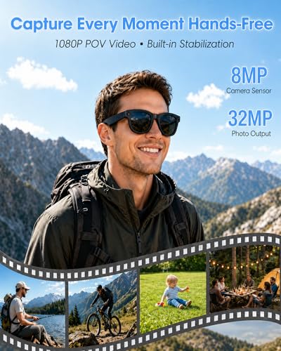 Image of AI Smart Glasses with Camera, 8MP HD Camera Glasses & 1080P Video Recording Glasses, ChatGPT Voice Assistant, Multi-Language Real-Time Translation, Open Ear Earbuds for Travel /Meetings /Vlog