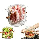 Glass Bacon Cooker, Microwave Bacon Tray for Oven, Heat-Resistant Borosilicate Glass Cooking Pot for Stove, Grease Easy Clean