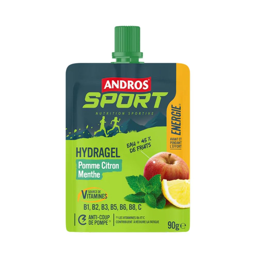 Andros Sport | Gourdes Hydragel (20x90g) | Gels énergétiques | Hydratation maximale - Pomme Citron Menthe