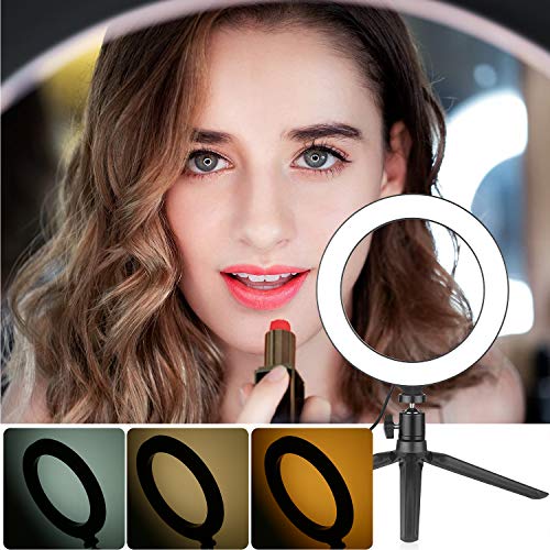 Loijon 8inch Ring Light com tripé Rotable Selfie Makeup Ringlights com 3 modos de luz 10 Nível de br