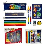 Pokémon Offizielles Schreibwaren-Set mit Stiftehalter, Notizbuch, 5 Buntstifte, 2 HB-Bleistifte, 2 Kugelschreiber, Radiergummi, Anspitzer und Lineal 15 cm – Schulset für Kinder – Geschenkidee