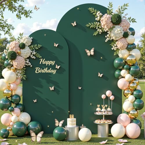 Image of Hunter Green Arch Backdrop Cover Set of 2 Spandex 7.2 and 6ft Arch Covers Stretchy Backdrop Birthday Party Arch Stand Covers for Baby Shower Wedding Bridal Shower Banquet Photo Background Decorations