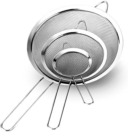 TEMCHY Fine Mesh Strainers - Set of 3 - Premium Quality Stainless Steel with Long Wire Handle Strainer Colander Sieve - 3.1", 5.3" & 7.8 Inch Size, Best for Kitchen, Tea, Rice, Vegetable & Juice Use